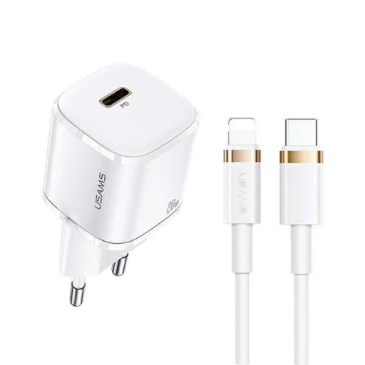 USAMS T36 mini töltő 1xUSB-C 20W + USB-C-Lightning kábel fehér PD 3.0 gyorstöltéssel (US-CC124 + US-SJ484) - 1