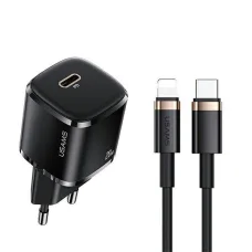 USAMS T36 mini töltő 1xUSB-C 20W + USB-C-Lightning kábel fekete PD 3.0 gyorstöltéssel (US-CC124 + US-SJ484)