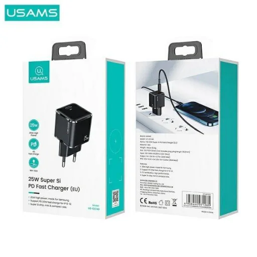 USAMS T42 mini hálózati töltő adapter 1xUSB-C 25W 5V-3A PD3.0 Gyorstöltés fehér (US-CC140) - 3