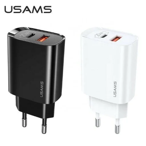 USAMS T35 hálózati töltő adapter 1xUSB-C + 1xUSB 20W PD3.0 + QC3.0 Gyorstöltés fekete (US-CC121) - 5