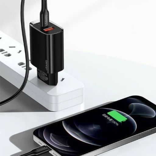 USAMS T35 hálózati töltő adapter 1xUSB-C + 1xUSB 20W PD3.0 + QC3.0 Gyorstöltés fekete (US-CC121) - 6