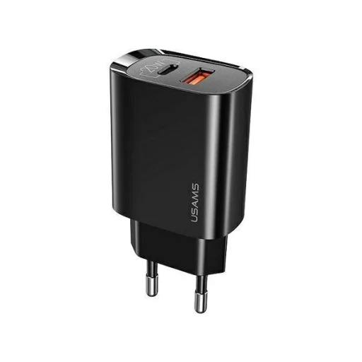 USAMS T35 hálózati töltő adapter 1xUSB-C + 1xUSB 20W PD3.0 + QC3.0 Gyorstöltés fekete (US-CC121) - 1
