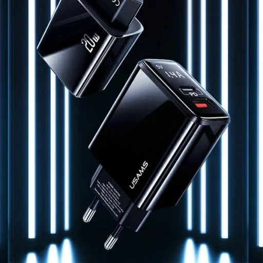 USAMS T40 hálózati töltő adapter 1xUSB-C + 1xUSB 20 W LED kijelzővel PD3.0 + QC3.0 Gyorstöltés fekete (US-CC133) - 5