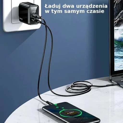 USAMS T40 hálózati töltő adapter 1xUSB-C + 1xUSB 20 W LED kijelzővel PD3.0 + QC3.0 Gyorstöltés fekete (US-CC133) - 2