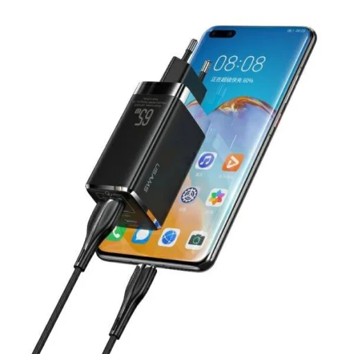 USAMS T33 hálózati töltő adapter MT 2xUSB-C + USB GaN 65W PD Gyorstöltéssel fekete (US-CC110) - 5