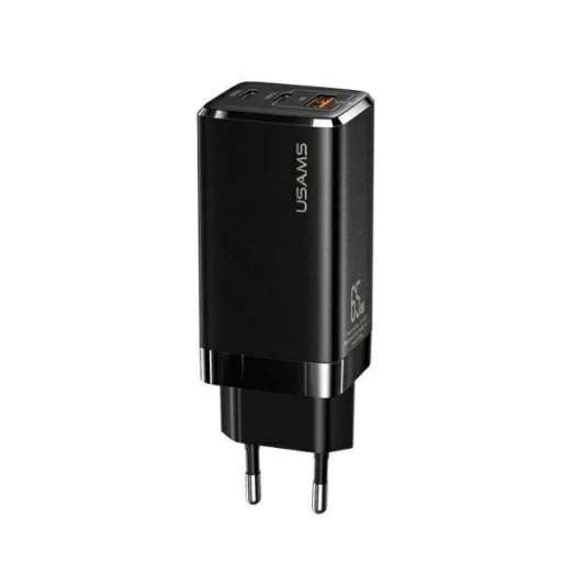 USAMS T33 hálózati töltő adapter MT 2xUSB-C + USB GaN 65W PD Gyorstöltéssel fekete (US-CC110) - 1