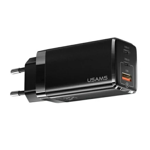 USAMS T33 hálózati töltő adapter MT 2xUSB-C + USB GaN 65W PD Gyorstöltéssel fekete (US-CC110) - 2