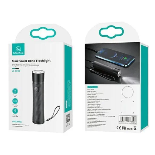USAMS Powerbank + LED zseblámpa 4000mAh fekete (US-CD166) - 3