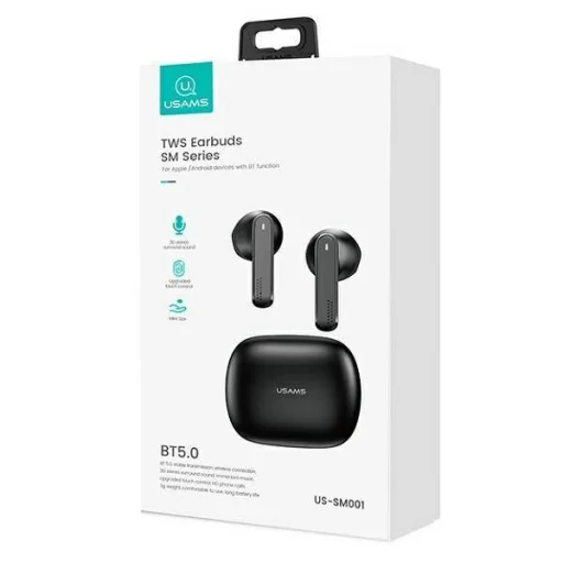 USAMS TWS SM Bluetooth 5.0 vezeték nélküli fejhallgató fekete (US-SM001) - 3