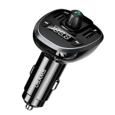 USAMS C21 kihangosító FM transmitter, Bluetooth 5.0, MP3, 2xUSB 3,4A fekete (US-CC115)