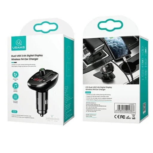 USAMS C21 kihangosító FM transmitter, Bluetooth 5.0, MP3, 2xUSB 3,4A fekete (US-CC115) - 9