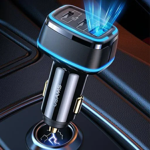 USAMS C24 autós töltő 2xUSB-C + 1xUSB 105W gyorstöltő fekete (US-CC141) - 2