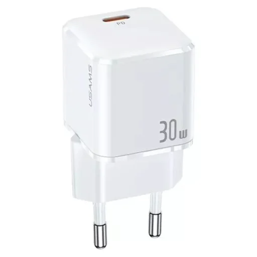 USAMS T45 mini hálózati töltő adapter  1xUSB-C 30 W PD3.0 Gyorstöltés fehér (US-CC148) - 1
