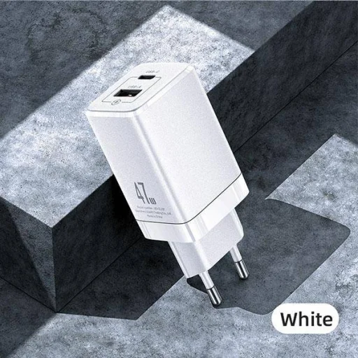 USAMS T41 hálózati töltő adapter USB-C + USB GaN 47W PD + QC Gyorstöltés fehér (US-CC137) - 5