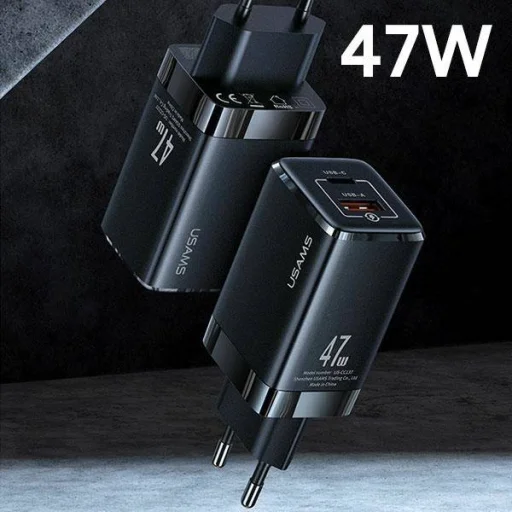 USAMS T41 hálózati töltő adapter USB-C + USB GaN 47W PD + QC Gyorstöltés fehér (US-CC137) - 2
