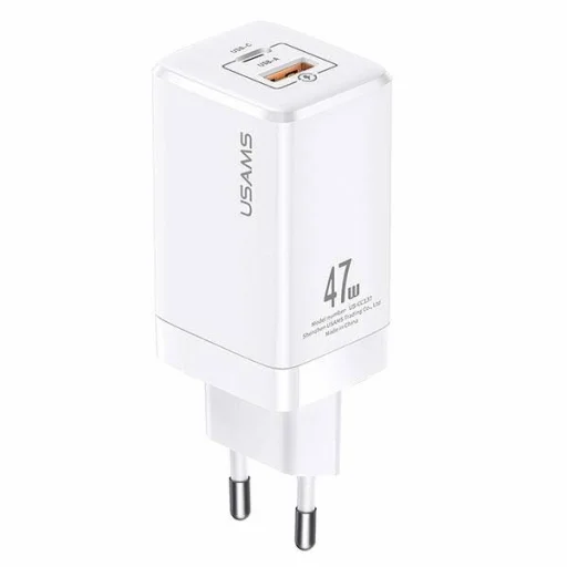 USAMS T41 hálózati töltő adapter USB-C + USB GaN 47W PD + QC Gyorstöltés fehér (US-CC137) - 1