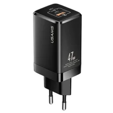 USAMS T41 hálózati töltő adapter USB-C + USB GaN 47W PD + QC Gyorstöltés fekete (US-CC137)