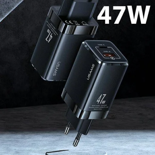 USAMS T41 hálózati töltő adapter USB-C + USB GaN 47W PD + QC Gyorstöltés fekete (US-CC137) - 3