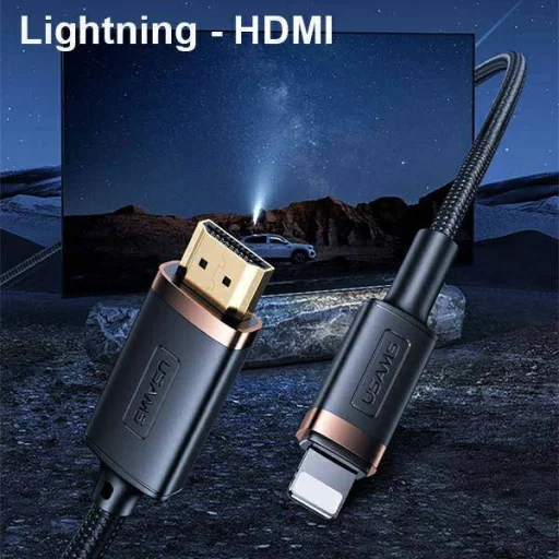 USAMS U70 Lightning – HDMI kábel 2m fekete (US-SJ509) - 2