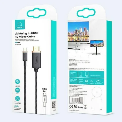 USAMS U70 Lightning – HDMI kábel 2m fekete (US-SJ509) - 3