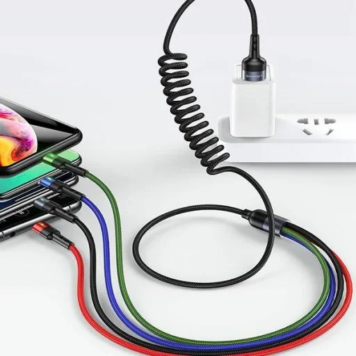 USAMS U26 fonott kábel 4 az 1-ben 1,5 m 2A gyorstöltő (2xlightning / microUSB / USB-C) (US-SJ349) - 5