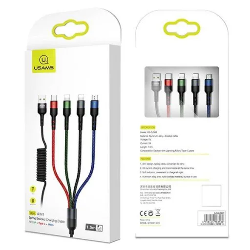 USAMS U26 fonott kábel 4 az 1-ben 1,5 m 2A gyorstöltő (2xlightning / microUSB / USB-C) (US-SJ349) - 2