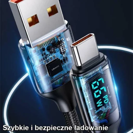 USAMS U78 USB-C gyorstöltő kábel 1,2 m LED kijelzővel 6A fehér (US-SJ544) - 5