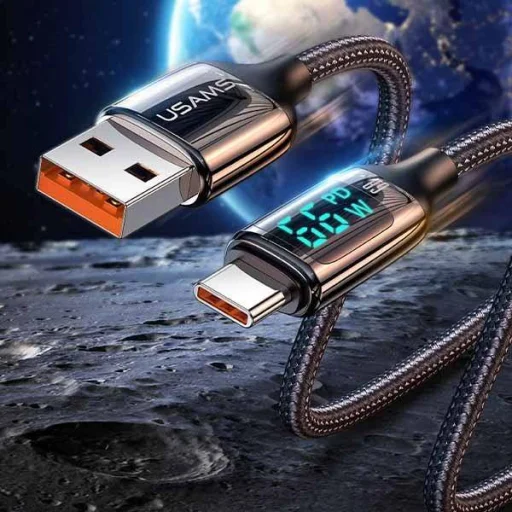 USAMS U78 USB-C gyorstöltő kábel 1,2 m LED kijelzővel 6A fehér (US-SJ544) - 6