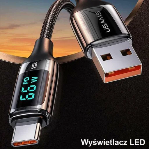 USAMS U78 USB-C gyorstöltő kábel 1,2 m LED kijelzővel 6A fehér (US-SJ544) - 3