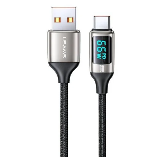 USAMS U78 USB-C gyorstöltő kábel 1,2 m LED kijelzővel 6A fehér (US-SJ544) - 1