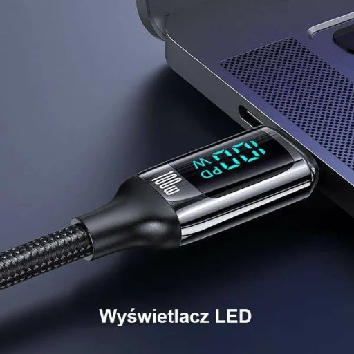 USAMS U78 USB-C – USB-C gyorstöltő kábel LED kijelzővel 1,2 m 100 W fekete (US-SJ546) - 5