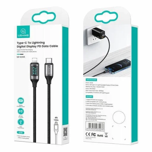USAMS U78 USB-C – Lightning gyorstöltő kábel LED kijelzővel 1,2 m 20 W PD fehér (US-SJ545) - 2