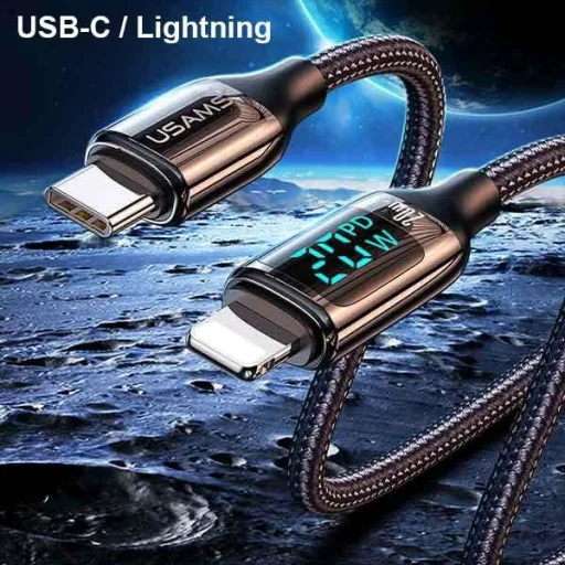 USAMS U78 USB-C – Lightning gyorstöltő kábel LED kijelzővel 1,2 m 20 W PD fehér (US-SJ545) - 3