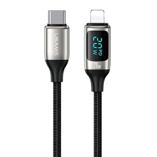 USAMS U78 USB-C – Lightning gyorstöltő kábel LED kijelzővel 1,2 m 20 W PD fehér (US-SJ545) - 1