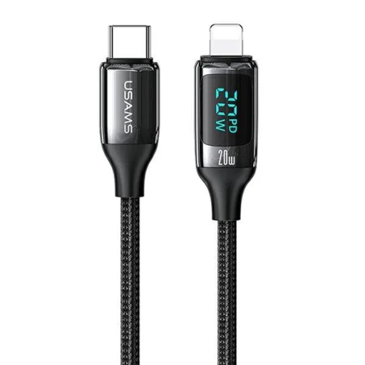 USAMS U78 USB-C – Lightning gyorstöltő kábel LED kijelzővel 1,2 m 20 W PD fekete (US-SJ545) - 1