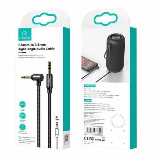 USAMS Audio kábel fonott 3.5mm jack - 3.5mm jack 1.2m fekete (US-SJ557) - 2