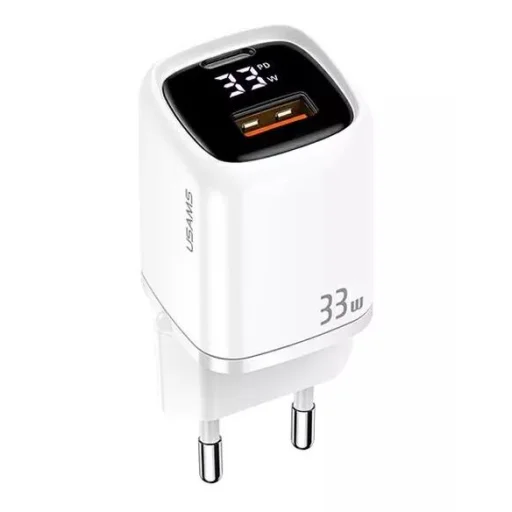 USAMS T46 hálózati töltő adapter 1xUSB-C + 1xUSB 33W PD3.0 + QC3.0 Gyorstöltés fehér (US-CC152) - 1