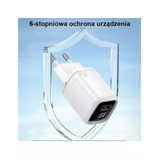 USAMS T46 hálózati töltő adapter 1xUSB-C + 1xUSB 33W PD3.0 + QC3.0 Gyorstöltés fehér (US-CC152) - 2