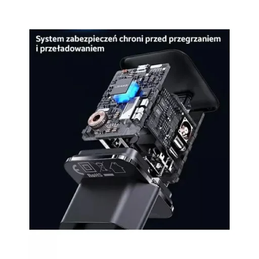 USAMS T45 hálózati töltő adapter USB-C 30W PD3.0 + QC3.0 gyorstöltés + kábel U63 USB-C / lightning fekete (USAMS-UX) - 7