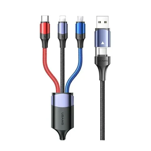 USAMS U71 kábel 3 az 1-ben 1,2 m 3A gyorstöltés fekete(USB / USB-C - Lightning / microUSB / USB-C) (US-SJ549) - 1