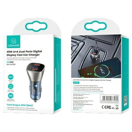 USAMS C29 autós töltő 45W 2xUSB-A gyorstöltés világosarany (US-CC154) - 2
