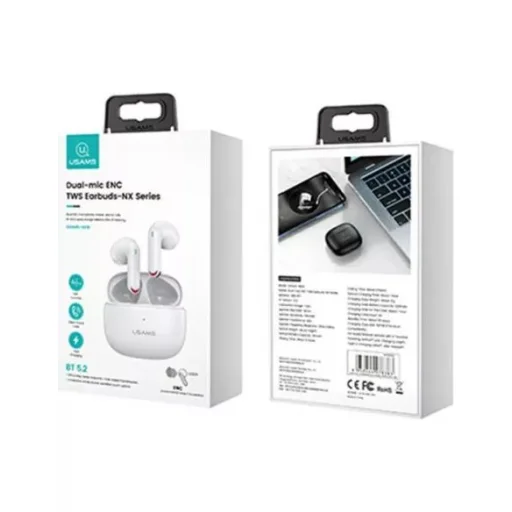 USAMS TWS NX10 Bluetooth 5.2 vezeték nélküli fejhallgató, mikrofon fehér (BHUNX02) - 9