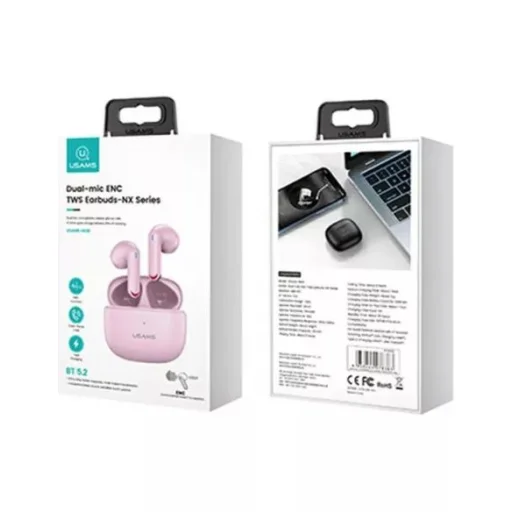 USAMS TWS NX10 Bluetooth 5.2 vezeték nélküli fejhallgató, mikrofon rózsaszín (BHUNX03) - 4