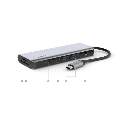 Belkin CONNECT USB-C 7 az 1-ben többportos adapter, HUB elosztó (AVC009btSGY) szürke - 4