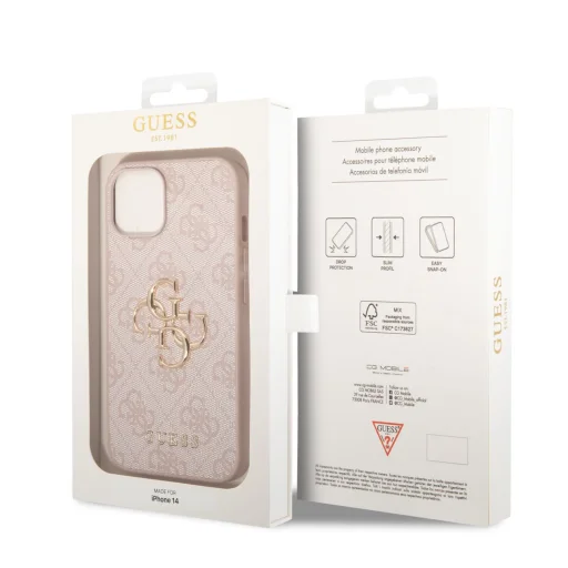 iPhone 14 Guess PU 4G Metal Logo tok rózsaszín (GUHCP14S4GMGPI) - 4