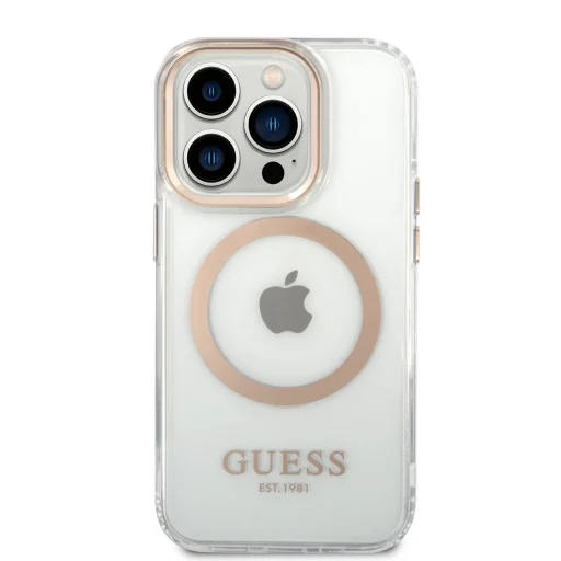 iPhone 14 Pro Guess Transparent MagSafe kompatibilis tok arany (GUHMP14LHTRMD) - 5