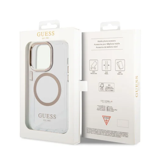 iPhone 14 Pro Guess Transparent MagSafe kompatibilis tok arany (GUHMP14LHTRMD) - 6