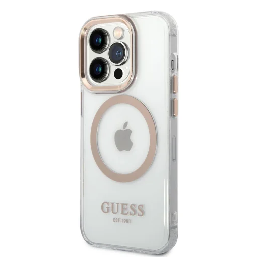iPhone 14 Pro Guess Transparent MagSafe kompatibilis tok arany (GUHMP14LHTRMD) - 1