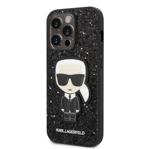 iPhone 14 Pro Karl Lagerfeld Glitter Flakes Ikonik tok fekete (KLHCP14LGFKPK) - 1