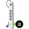 Belkin hálózati elosztó, hosszabbító 4x aljzat, 2x USB 2.4A - 2m  túlfeszültség elleni védelemmel (BSV401vf2M) fekete/fehér thumbnail